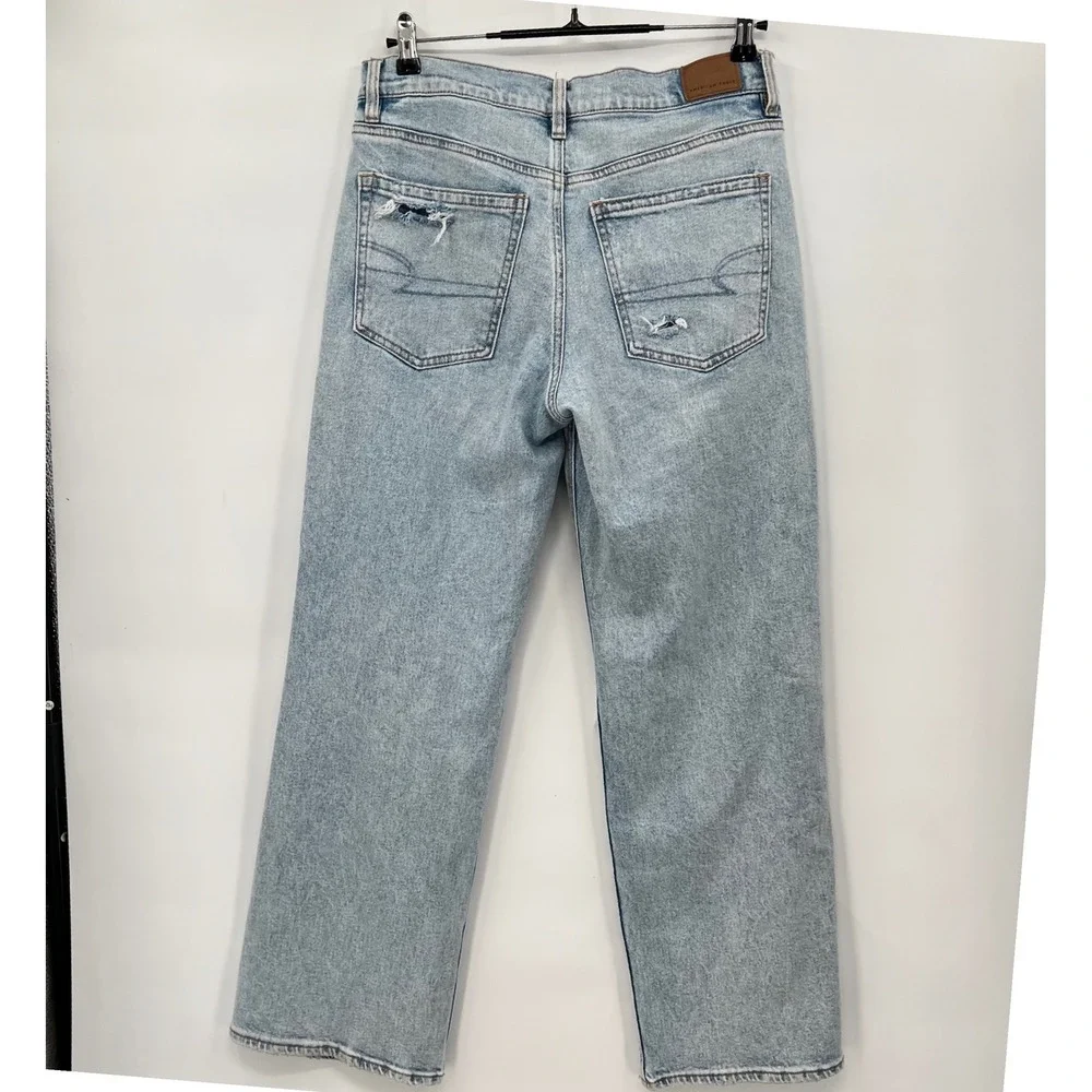 American Eagle 6 Straight‎ Jeans Womens Light Wash Distressed Ripped High Rise